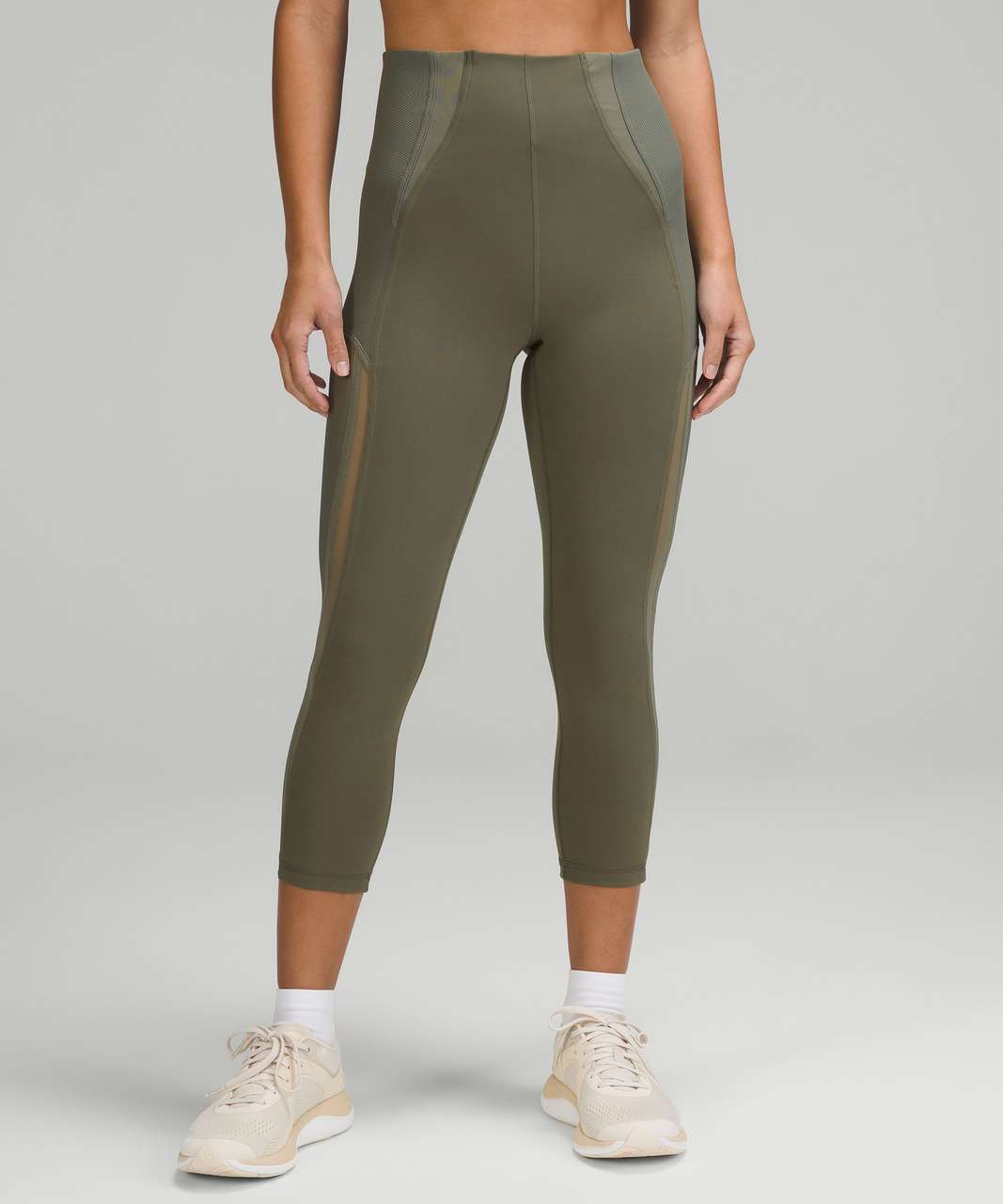 Lululemon Everlux and Mesh Super-High-Rise Training Crop 21 - Army Green - lulu  fanatics