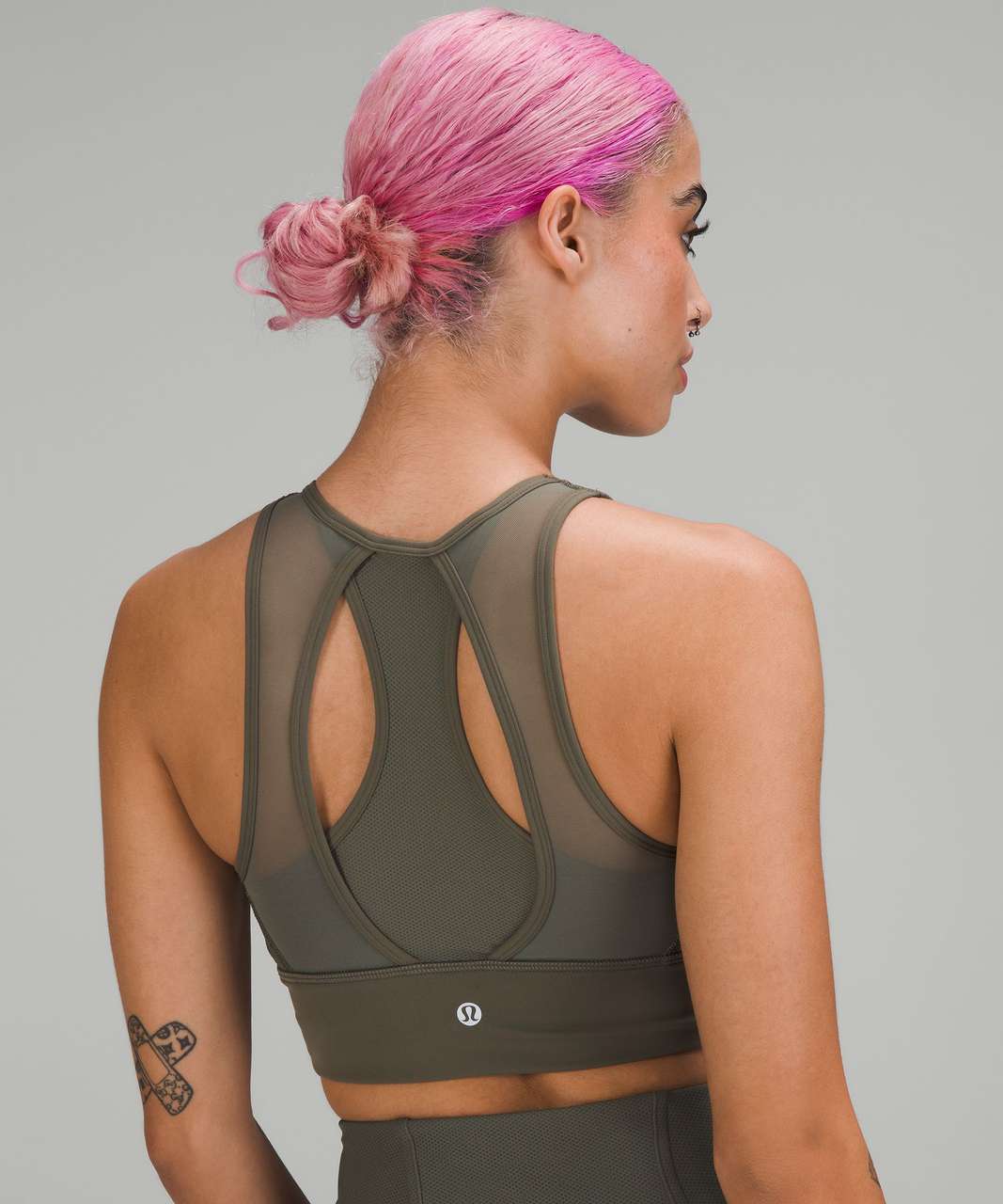 Lululemon Everlux High-Neck Train Bra - Army Green - lulu fanatics