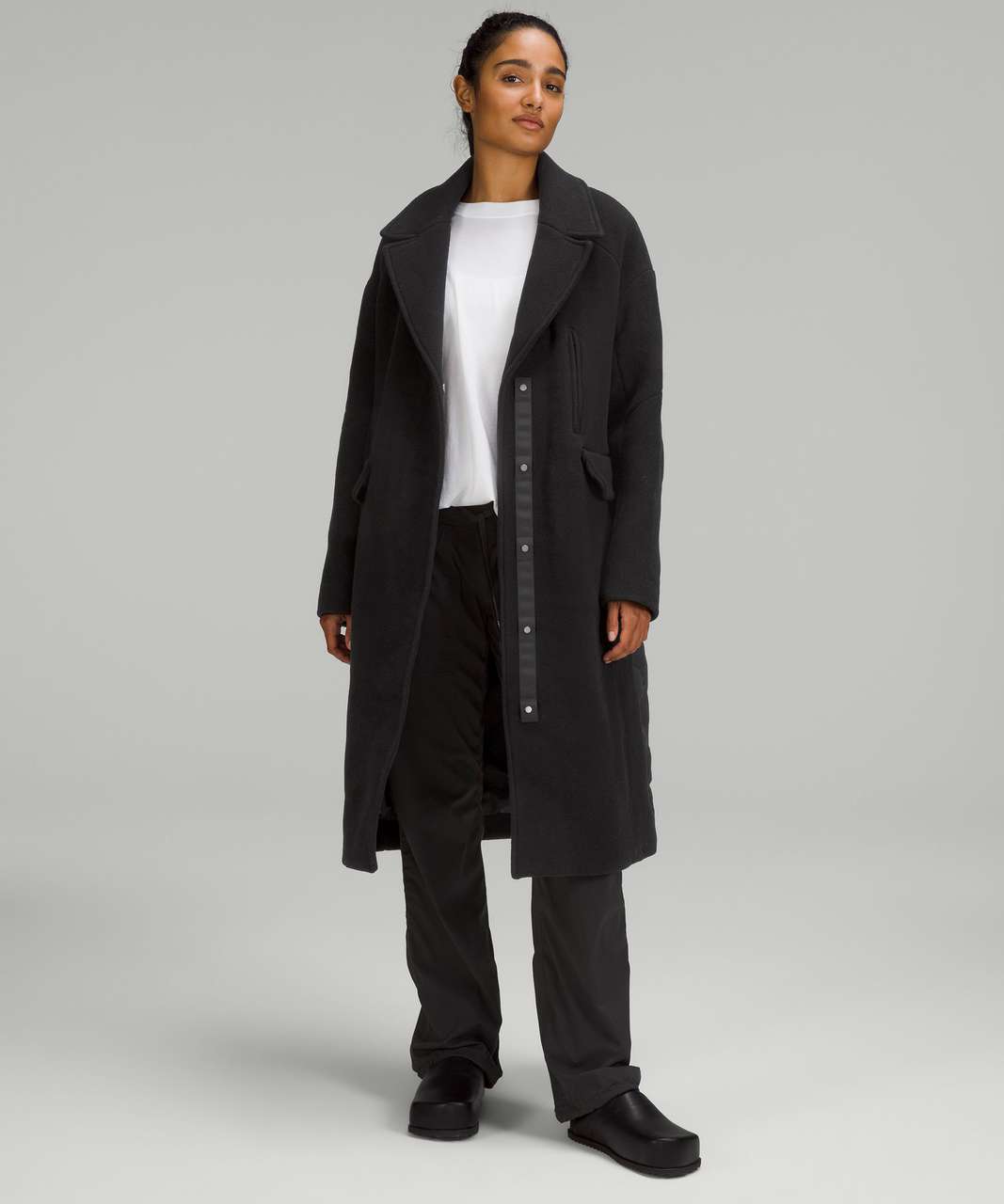 Lululemon Wool Long Coat - Black - lulu fanatics