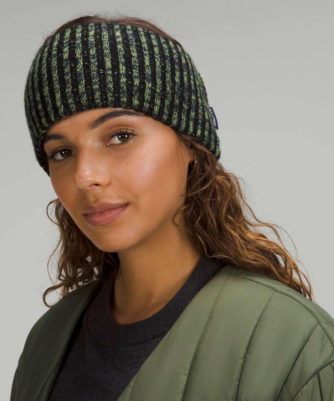 Lululemon Womens Textured Fleece-Lined Knit Ear Warmer - Green Foliage / True Navy / Black Granite / Black