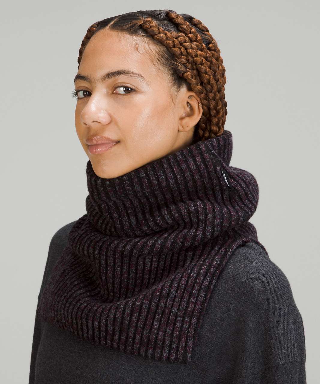 Lululemon Womens Textured Fleece-Lined Knit Neck Warmer - Cassis / Black / Dark Heather Grey / Black