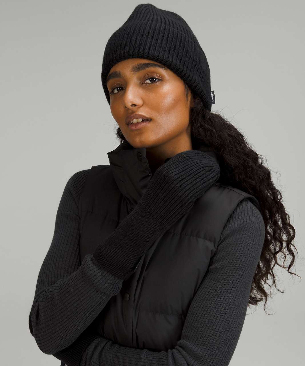 Lululemon Womens Ribbed Merino Wool-Blend Knit Cozy Set - Black