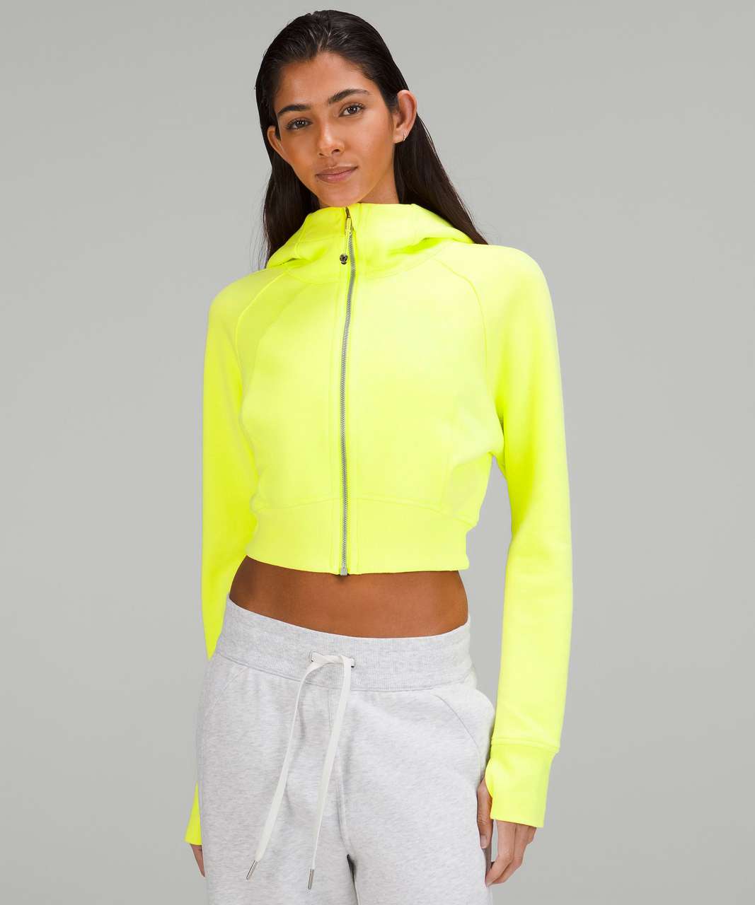 Scuba Full-Zip Cropped Hoodie, Electric Lemon