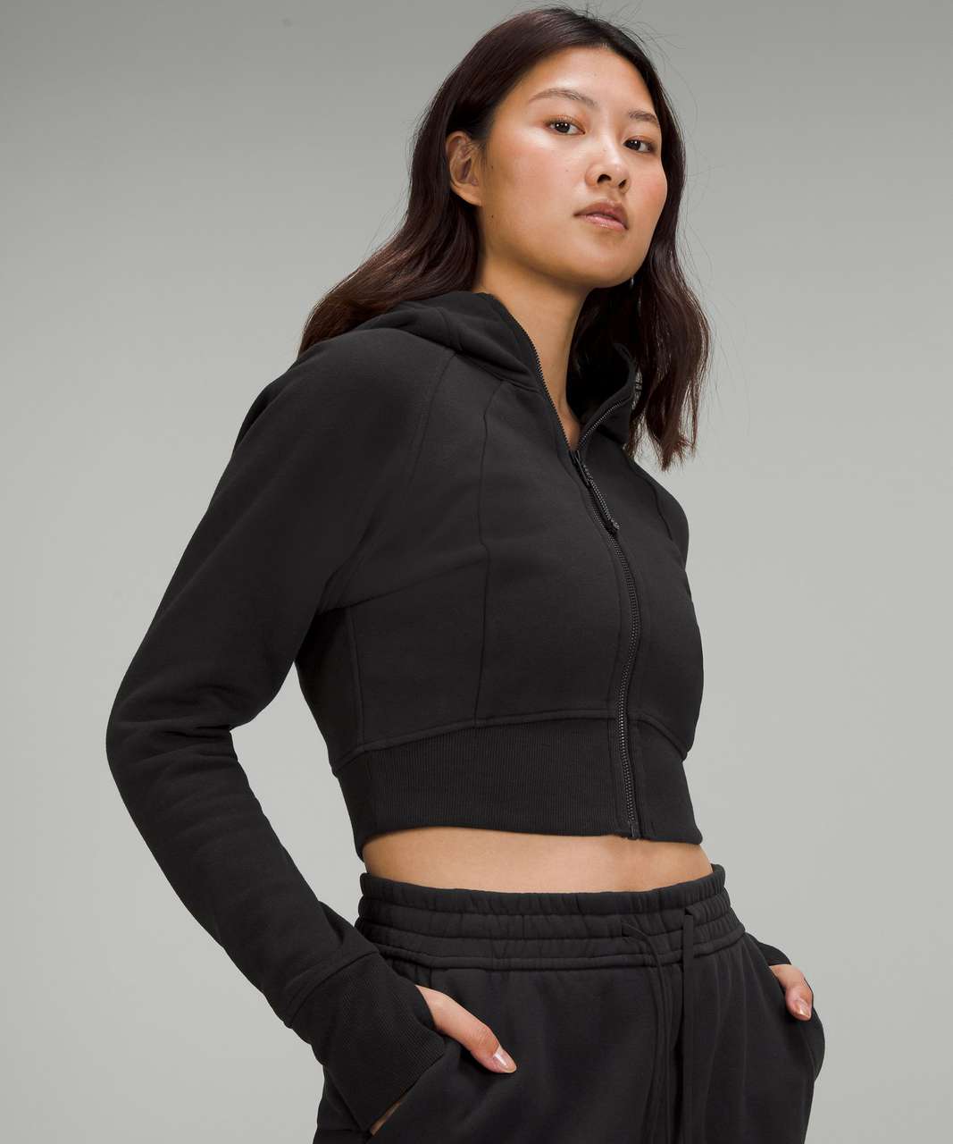 Lululemon Scuba Full-Zip Cropped Hoodie - Black - lulu fanatics