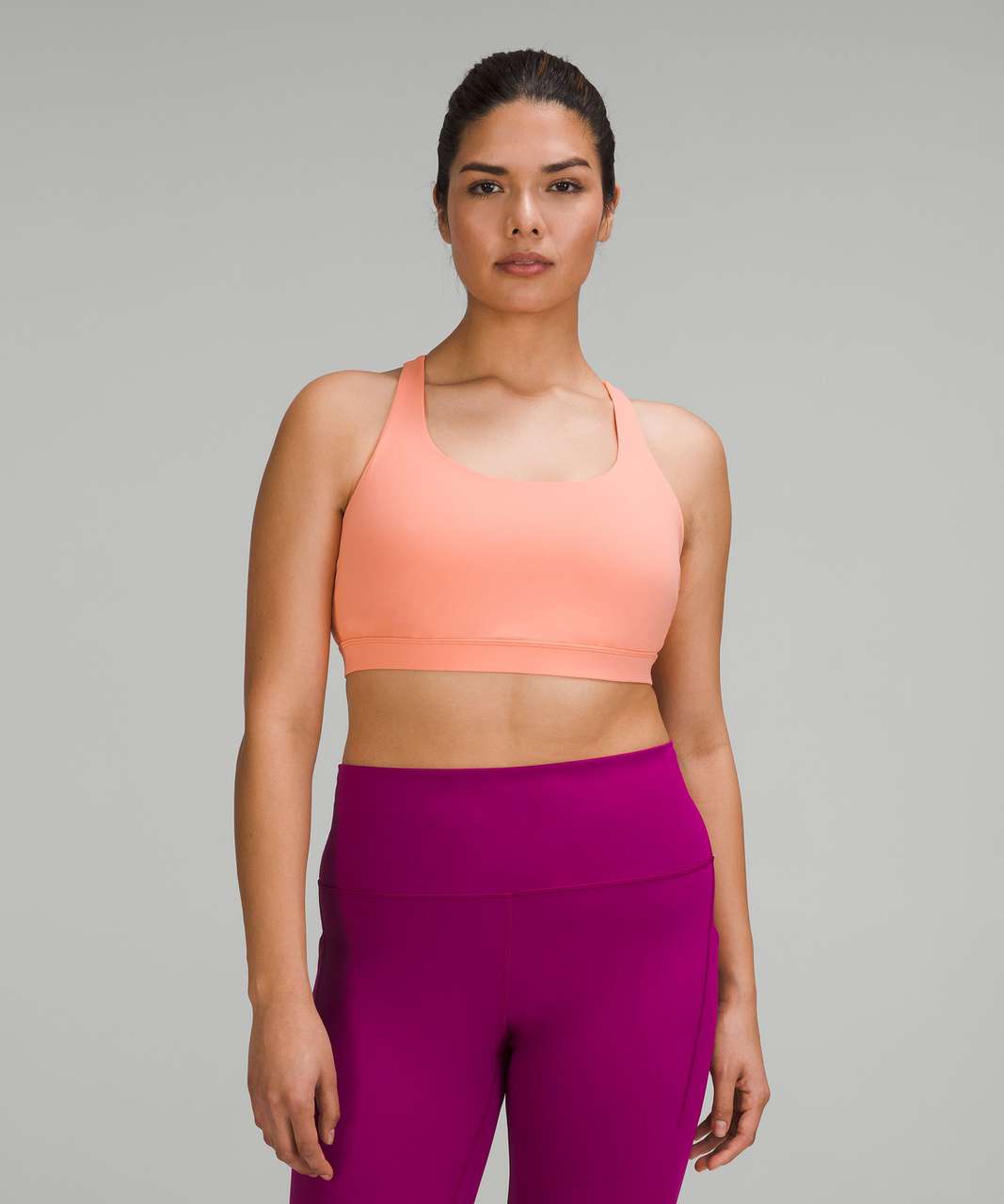 Lululemon Energy Strappy Sports Bra 4 Heathered Slate Gray/Coral