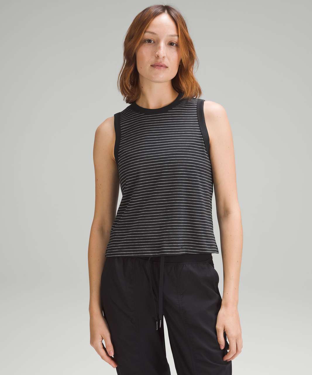 Lululemon Classic-Fit Cotton-Blend Tank Top - Synchronise Stripe Black White  - lulu fanatics