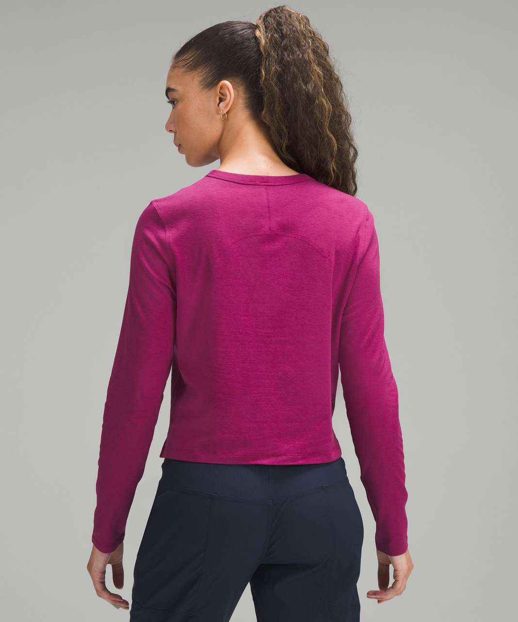 Magenta Purple Long Sleeve Crop Top