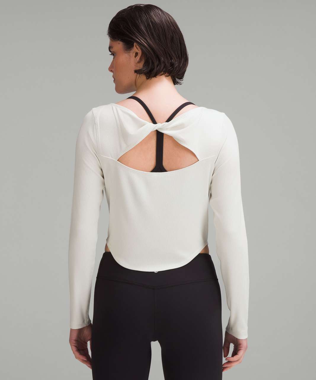 Modal Silk Twist-Back Yoga Long-Sleeve Shirt, Bone