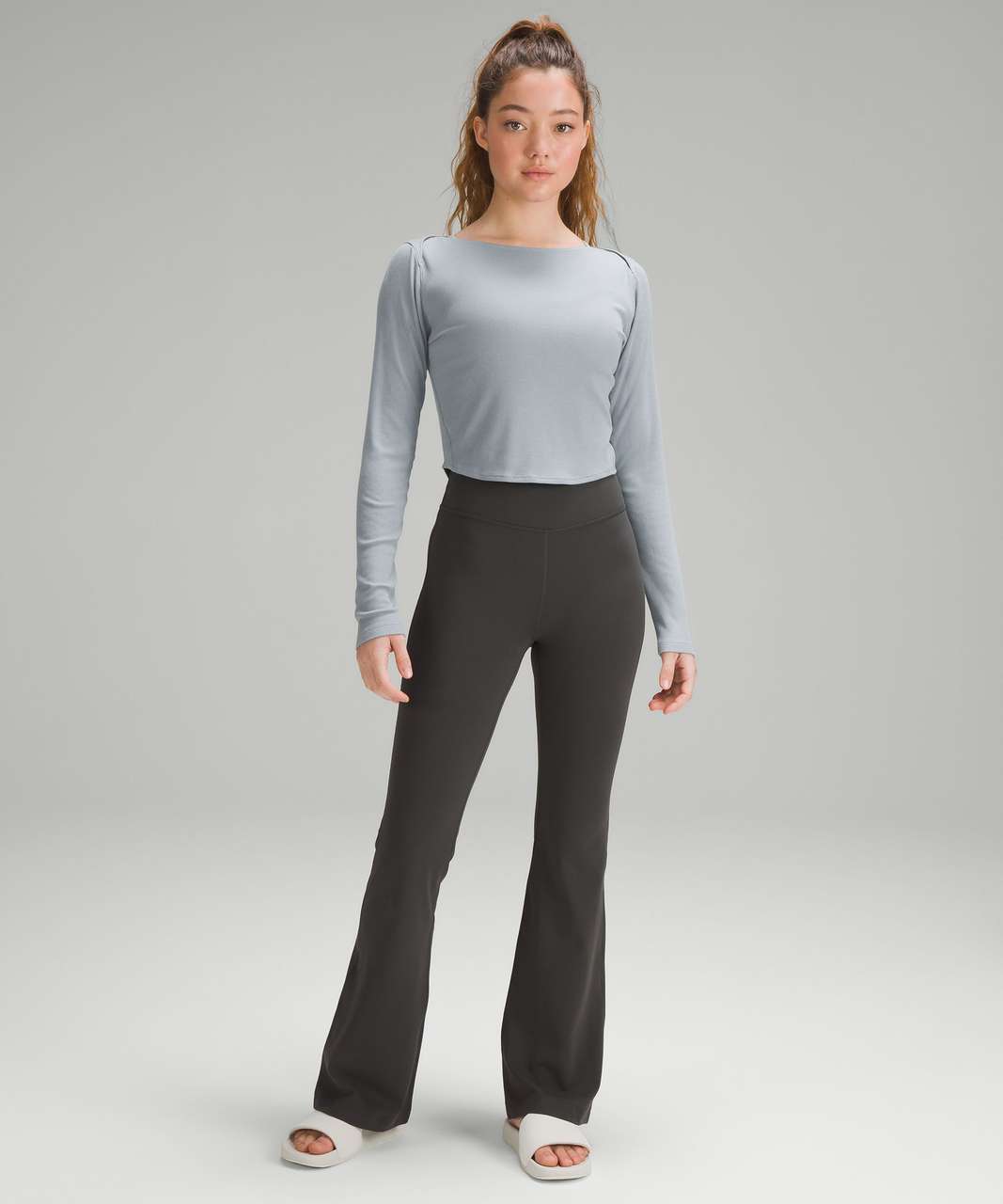 Modal Silk Twist-Back Yoga Long-Sleeve Shirt, Chambray