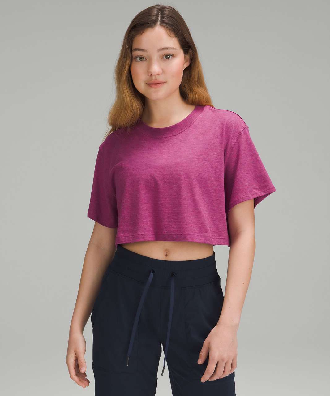 Lululemon All Yours Cropped T-Shirt - Heathered Magenta Purple - lulu  fanatics