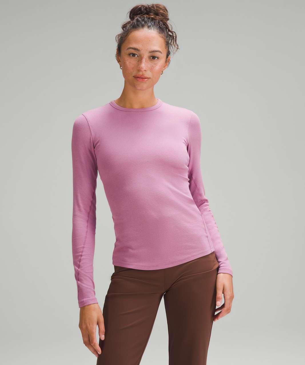 Dusty Violet Ribbed Seamless Crop Long Sleeve