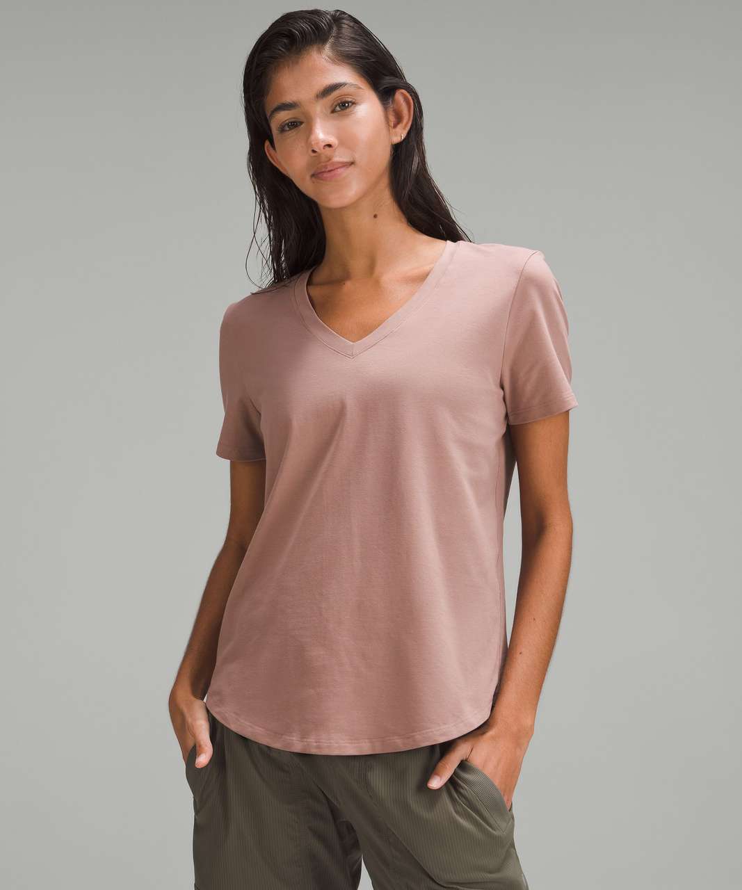 Chaser Love Rib V-Neck Cold Shoulder Shirttail Tee In Willow