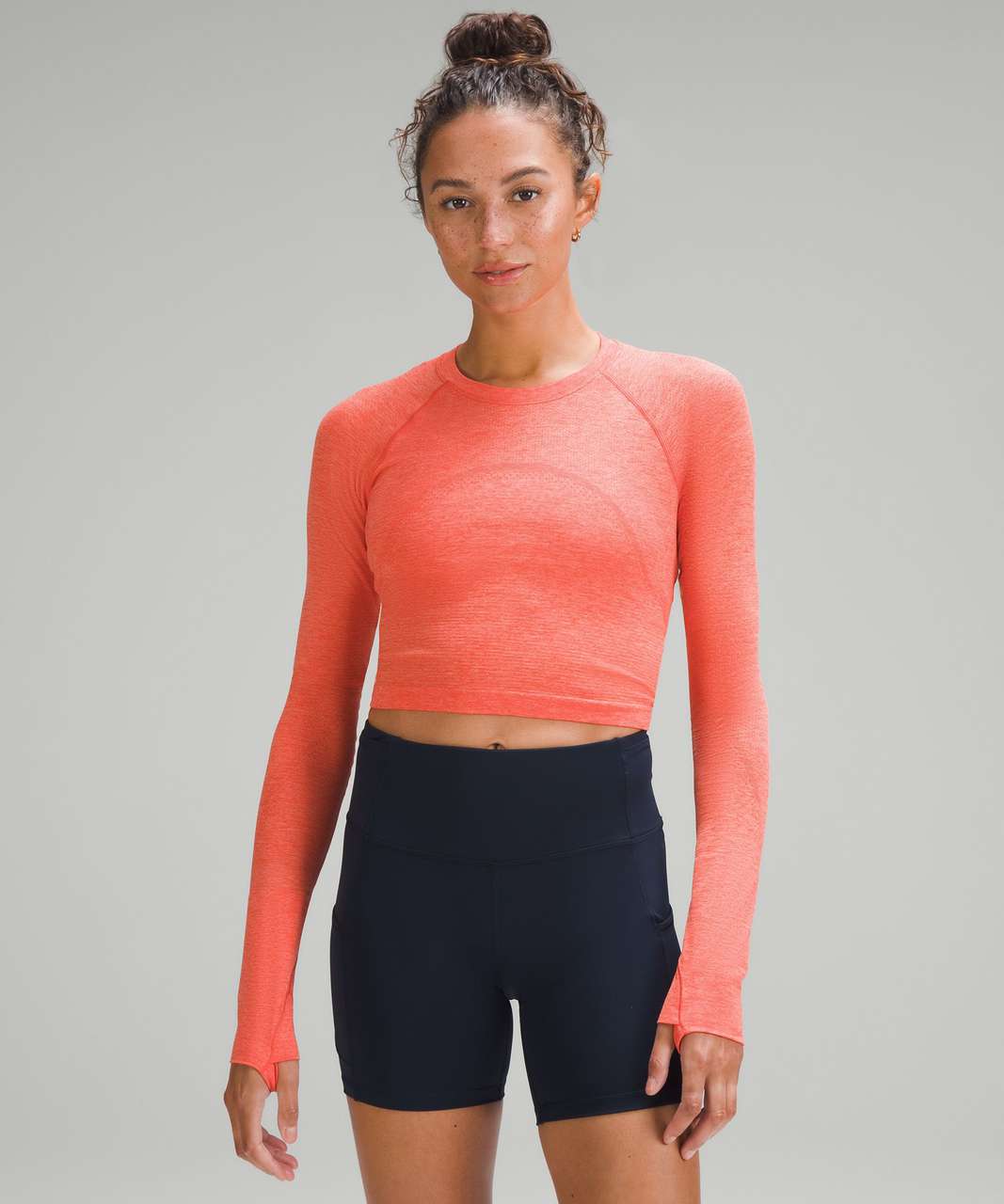 Lululemon Swiftly Tech Cropped Long-Sleeve Shirt 2.0 - Solar Orange / Sunny  Coral - lulu fanatics