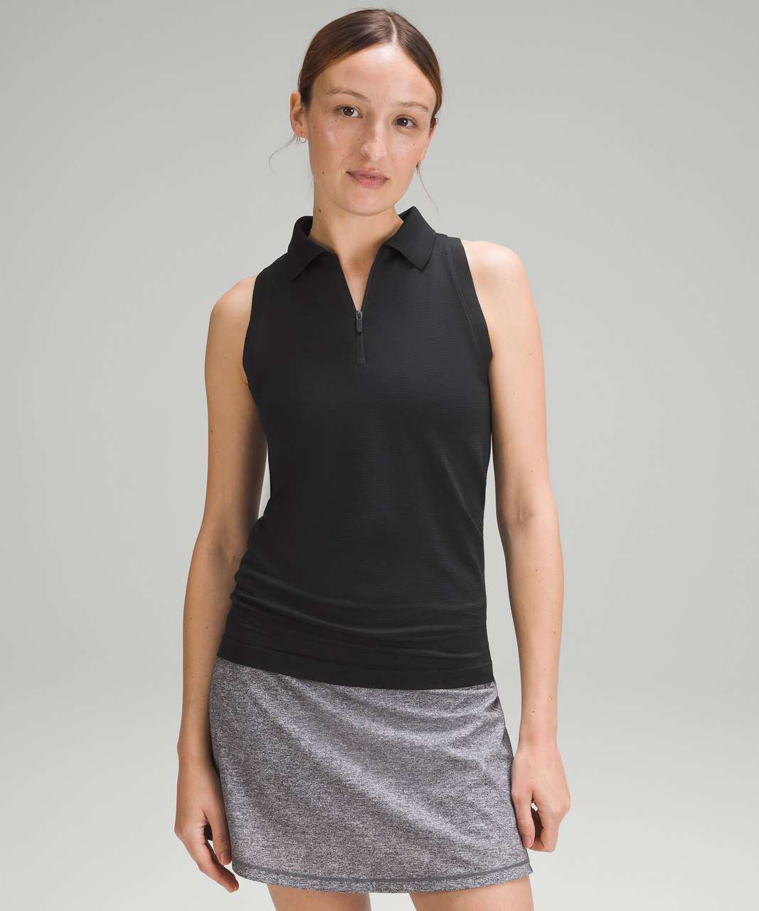 Lululemon Swiftly Tech Sleeveless Half-Zip Polo Shirt - Black / Black -  lulu fanatics