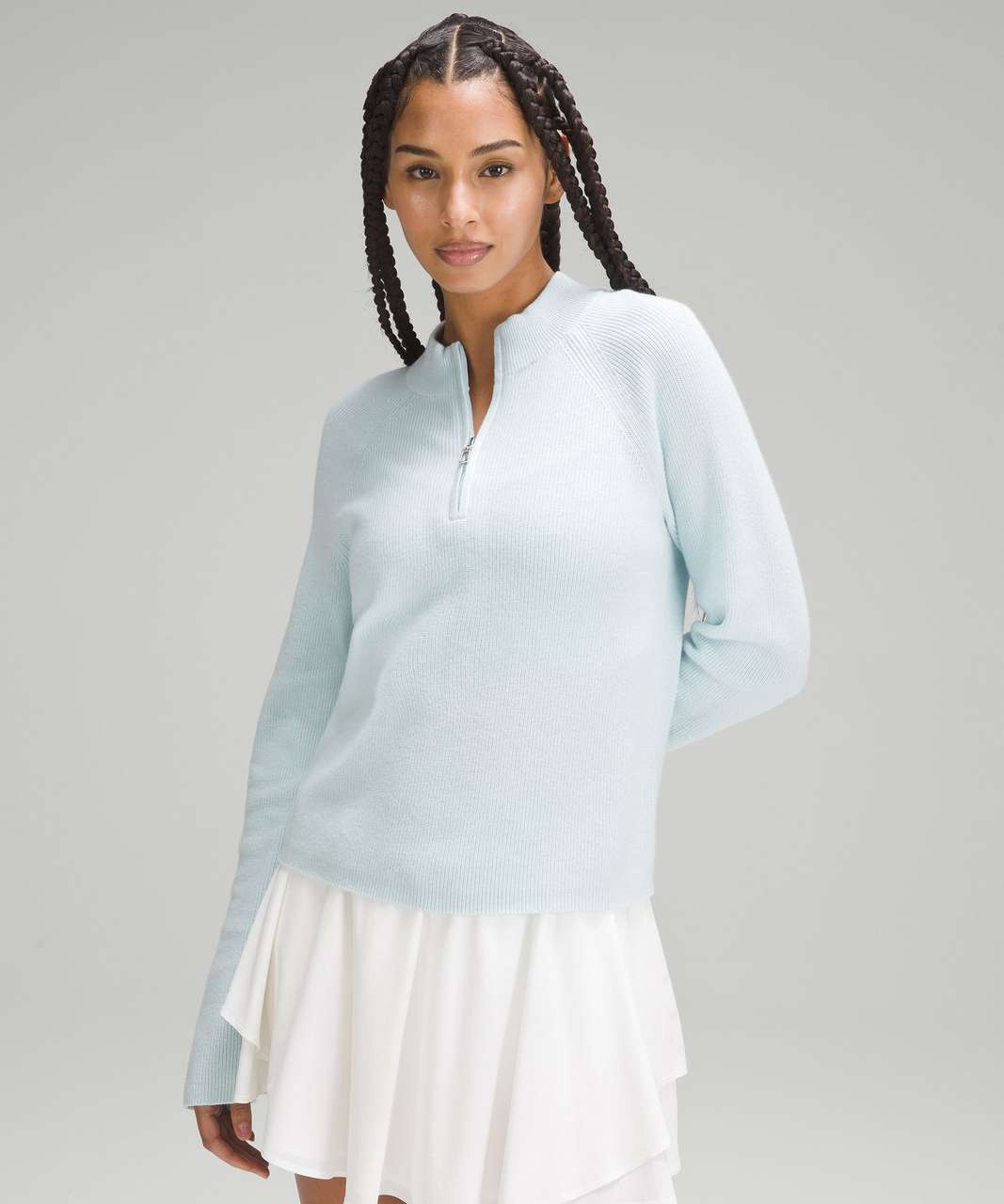 Lululemon Cotton-Blend Half-Zip Sweater - Powder Blue - lulu fanatics