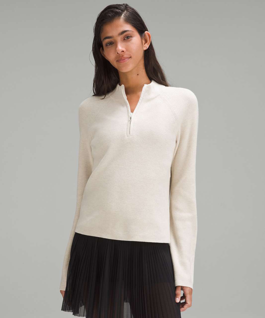 Lululemon Merino Wool-Blend Ribbed Turtleneck Sweater - Heathered Natural  Ivory - lulu fanatics