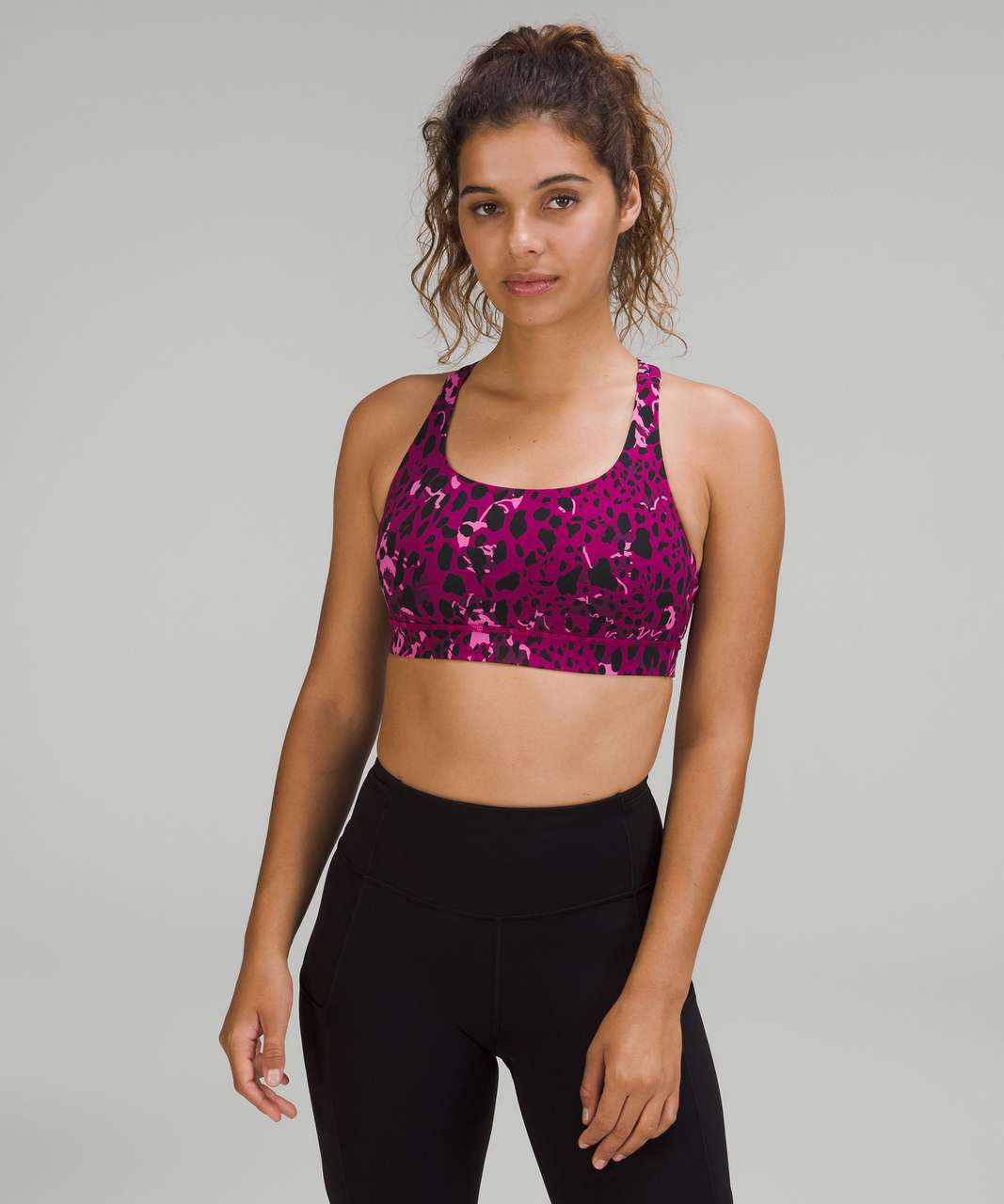 Lululemon Energy Bra *Medium Support, B–D Cups - Cheetah Camo Magenta Purple Multi