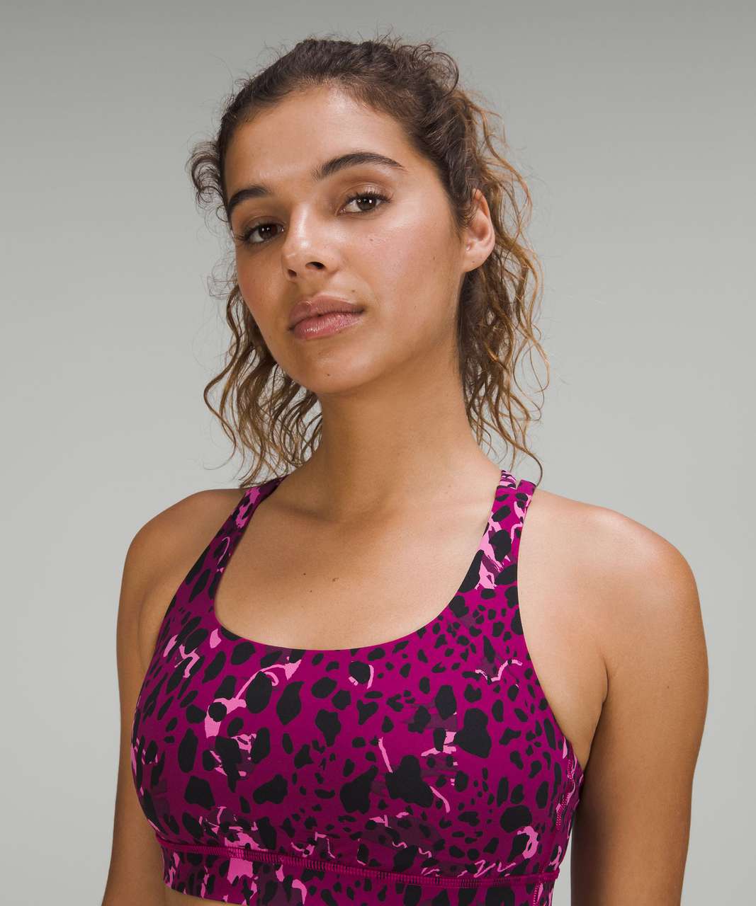 Power Medium Support Sports Bra - Blue Tiger Emboss Print