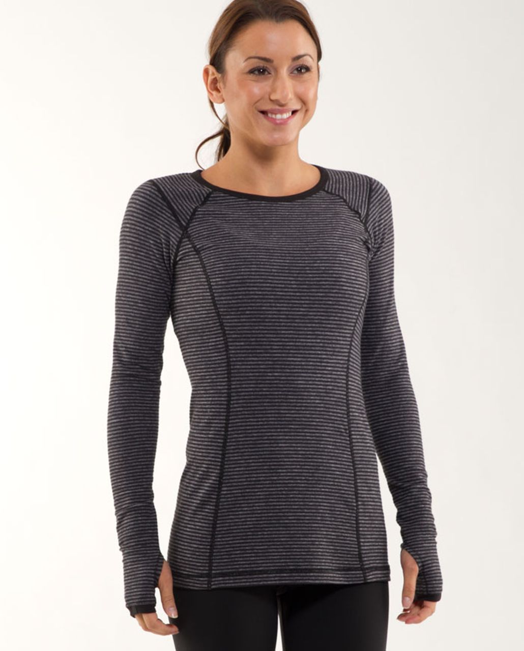 Lululemon Run: Turn Around Long Sleeve - Black Heathered Coal Mini Check /  Reflective Sparkle Splatter