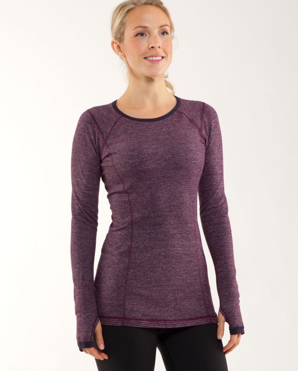 Lululemon Run:  Turn Around Long Sleeve - Black Swan Heathered Plum Mini Check /  Reflective Sparkle Splatter