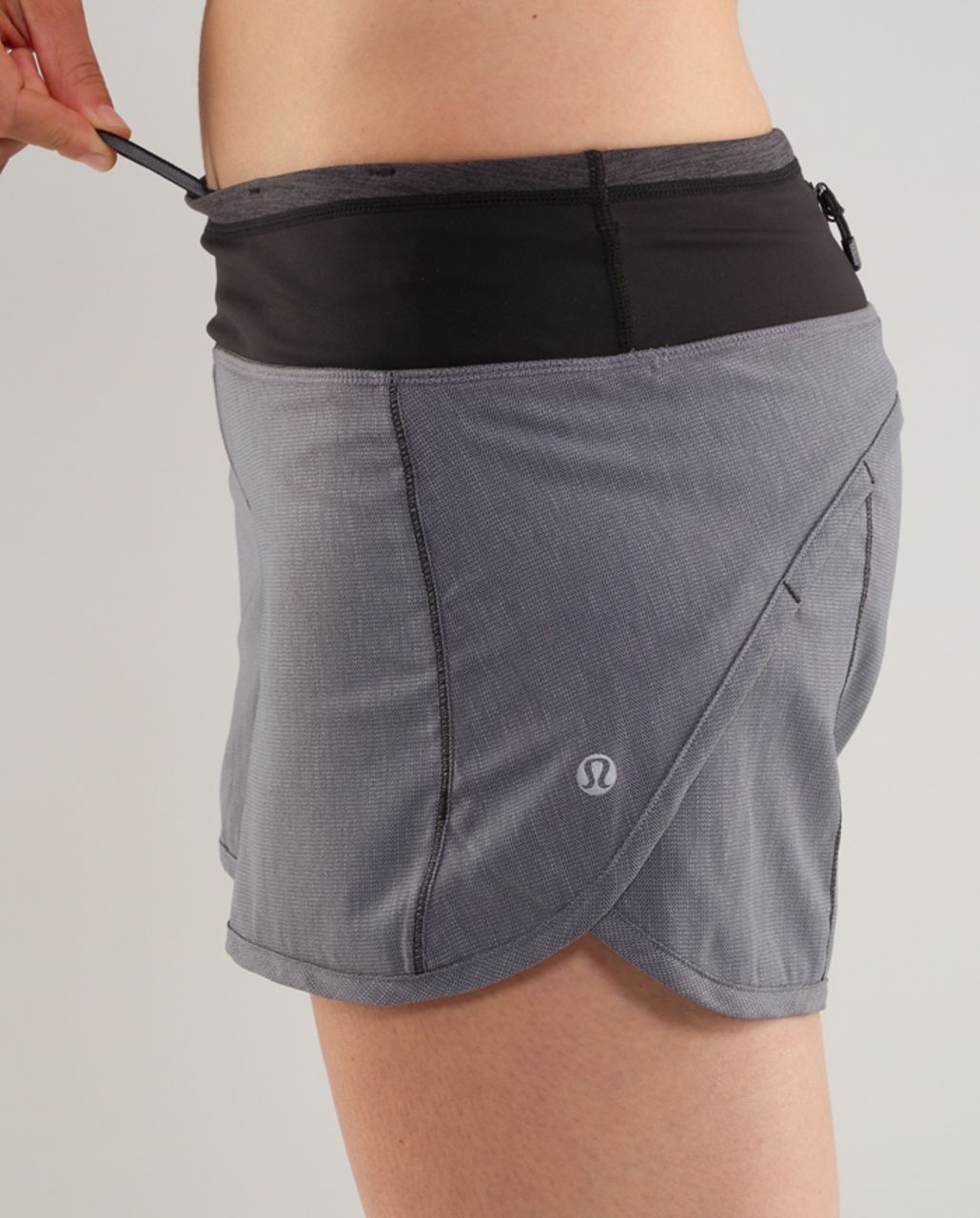 Lululemon Turbo Run Short - Black Heathered Deep Coal Herringbone