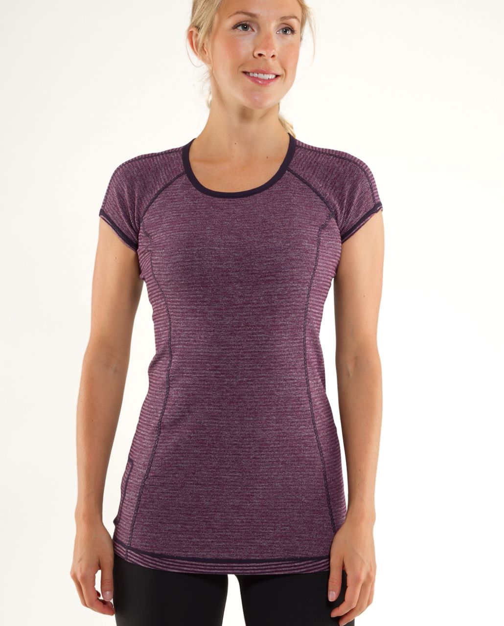 Lululemon Run:  Turn Around Short Sleeve - Black Swan Heathered Plum Mini Check /  Reflective Sparkle Splatter