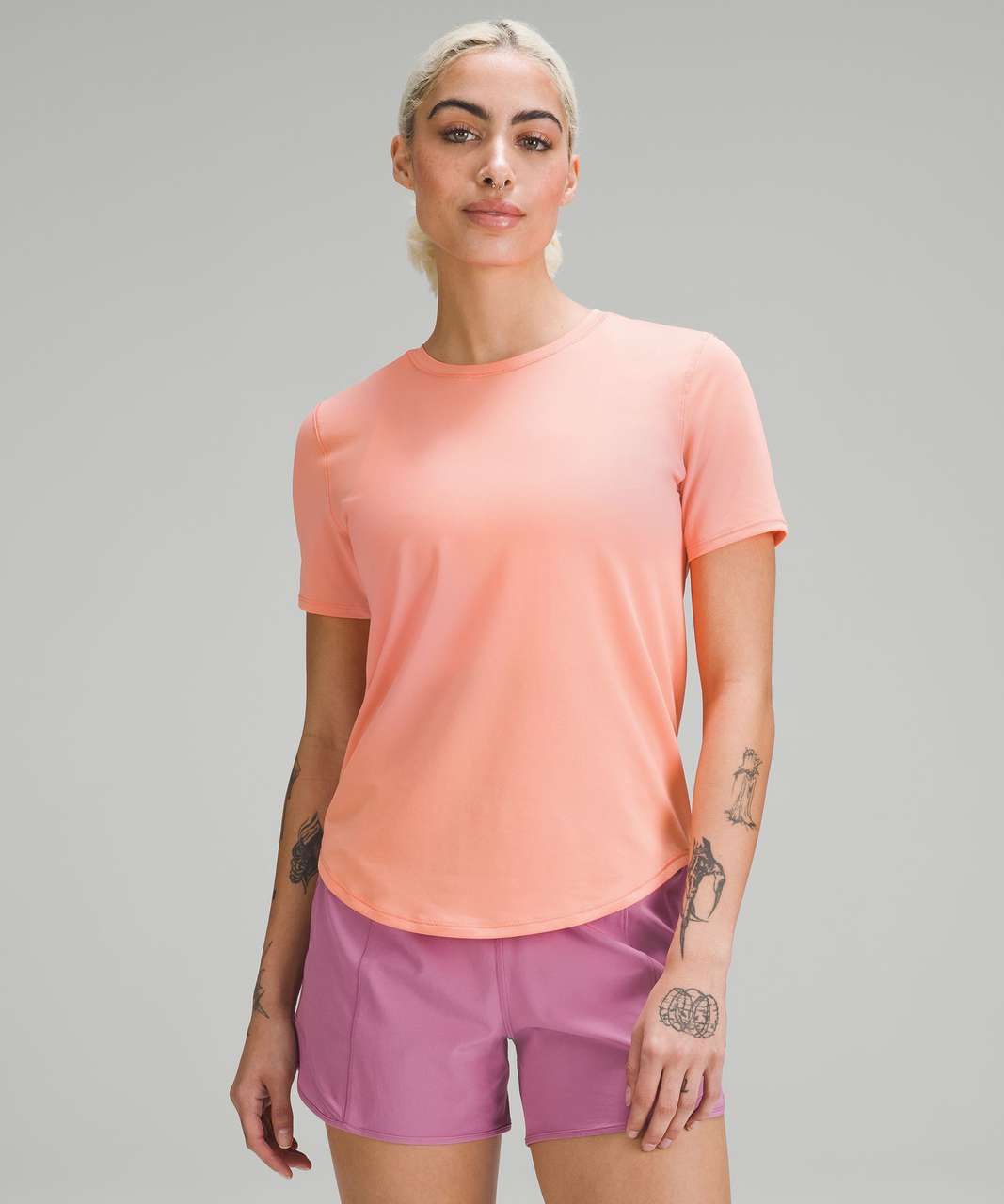 Lululemon High-Neck Running and Training T-Shirt - Sunny Coral - lulu ...