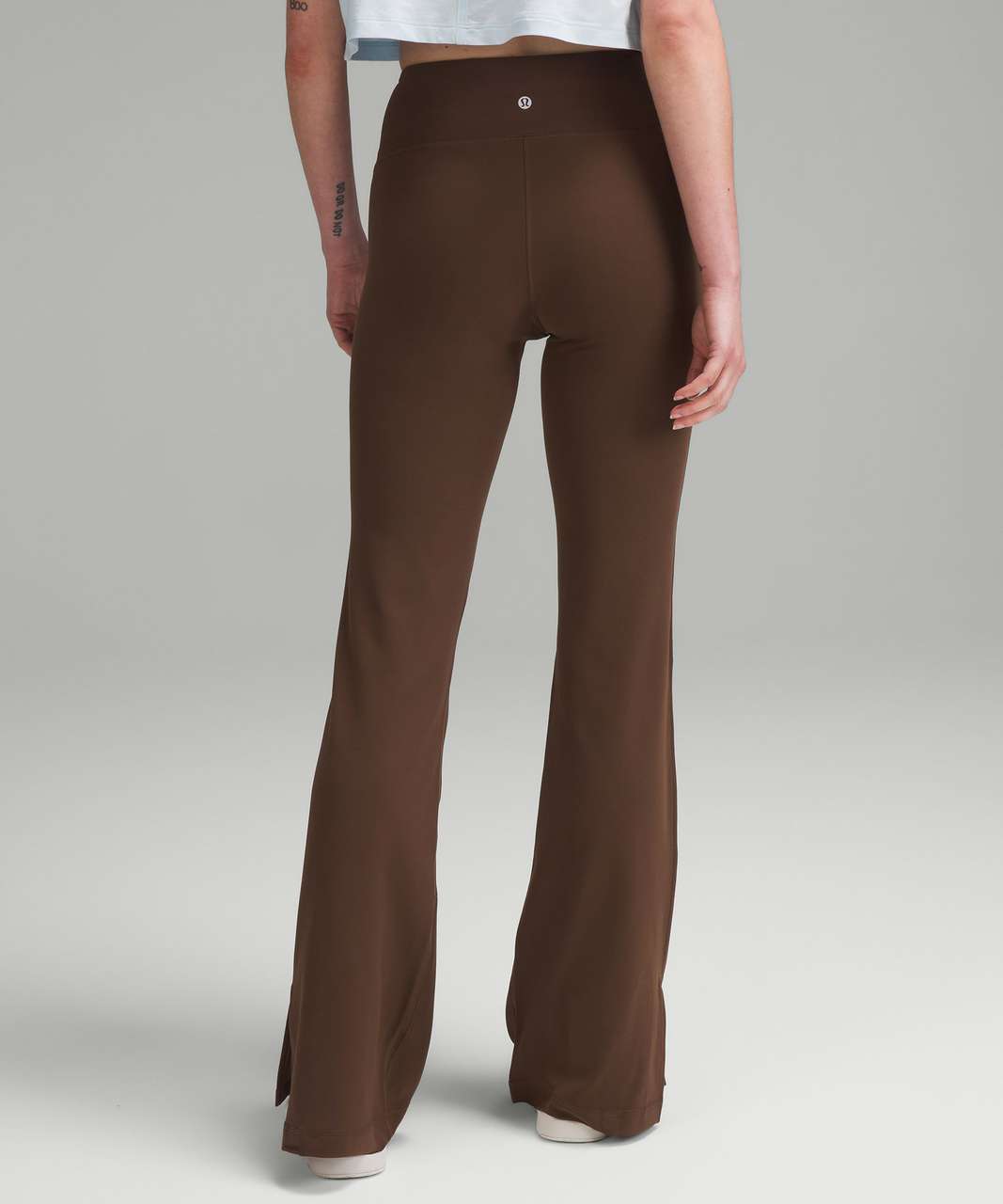 High Waisted Hook On Side Split Fitted Flare Trouser Brown I Lily Lulu