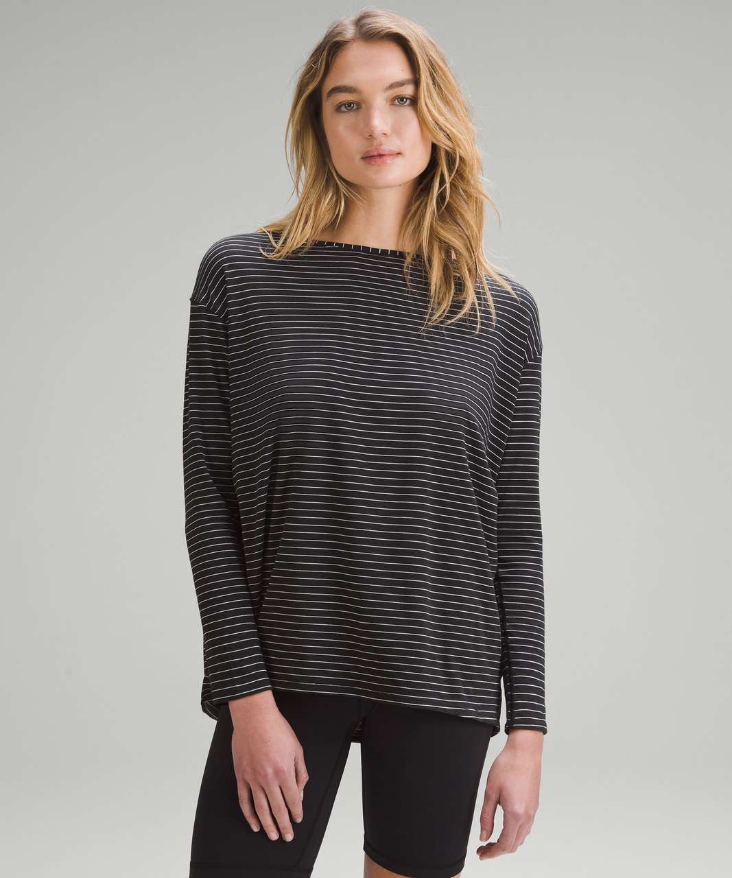 Lululemon Back in Action Long-Sleeve Shirt - Synchronise Stripe Black White