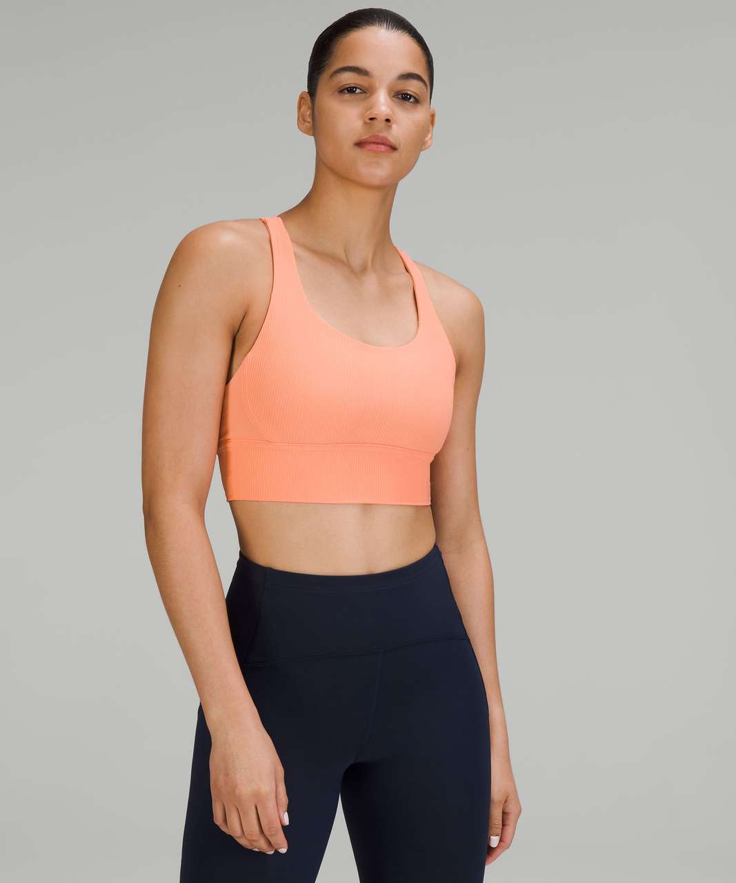 Lululemon Energy Longline Bra Ribbed Luxtreme *Medium Support, B–D Cups - Sunny Coral