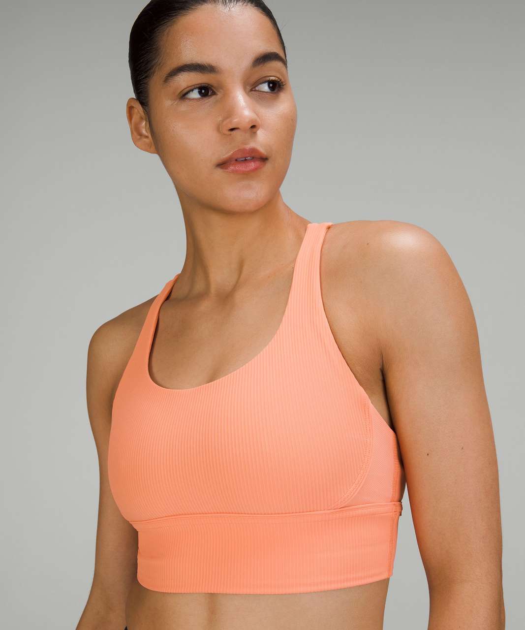 Lululemon Energy Longline Bra Ribbed Luxtreme *Medium Support, B–D Cups - Sunny Coral
