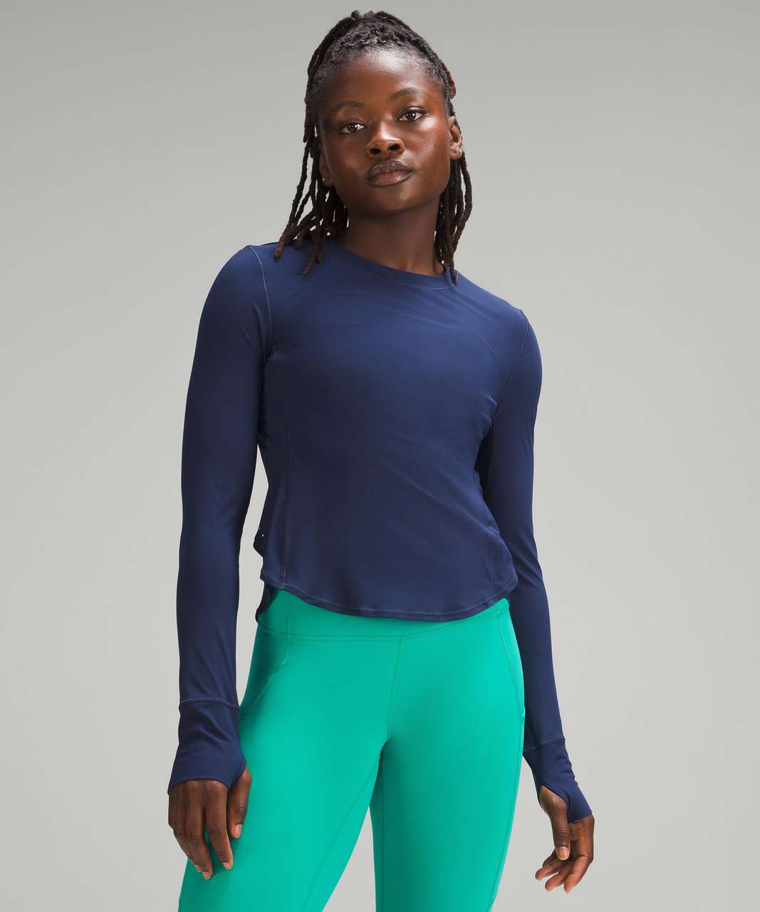 Lululemon UV Protection Fold-Over Running Long-Sleeve Shirt - Night Sea - lulu  fanatics