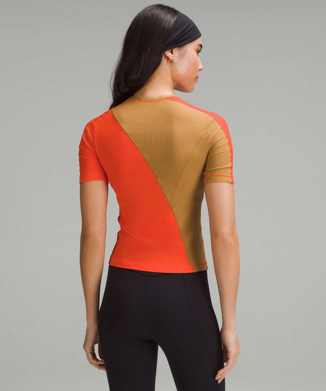Lululemon Asymmetrical Ribbed Cotton T-Shirt - Solar Orange / Bold Beige