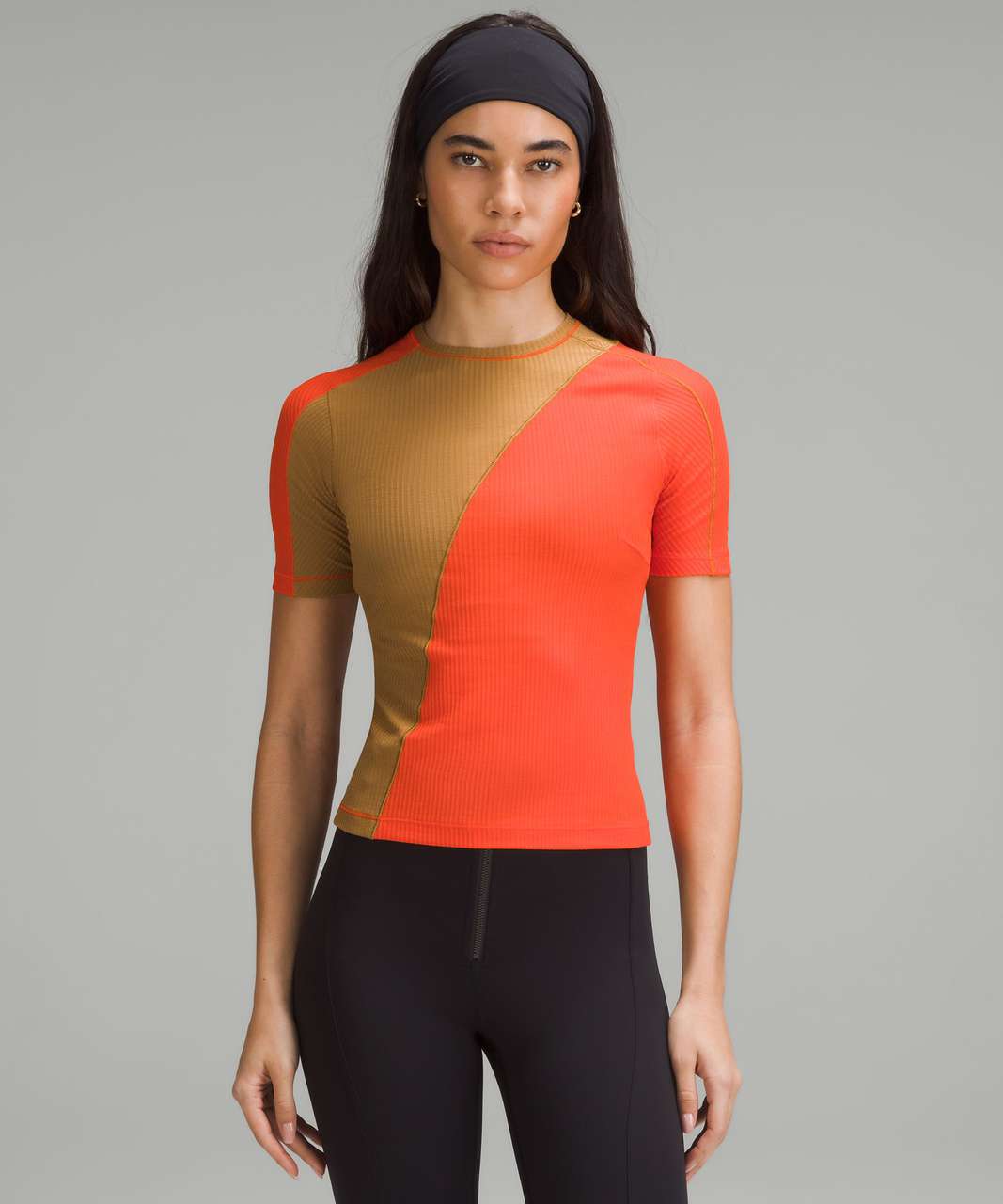 Lululemon Asymmetrical Ribbed Cotton T-Shirt - Solar Orange / Bold Beige