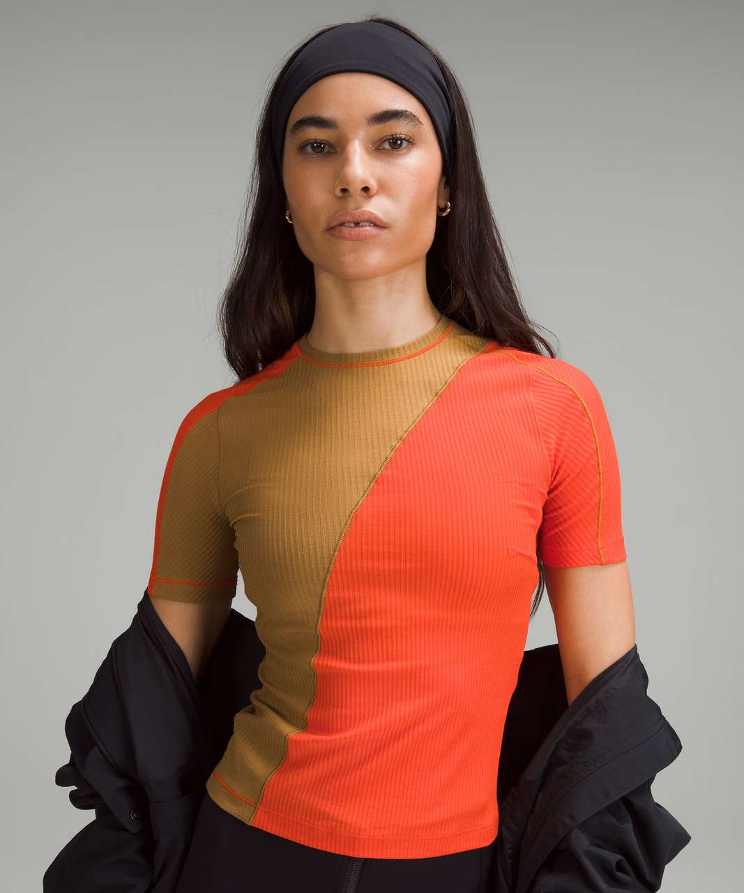 Lululemon Asymmetrical Ribbed Cotton T-Shirt - Solar Orange / Bold Beige