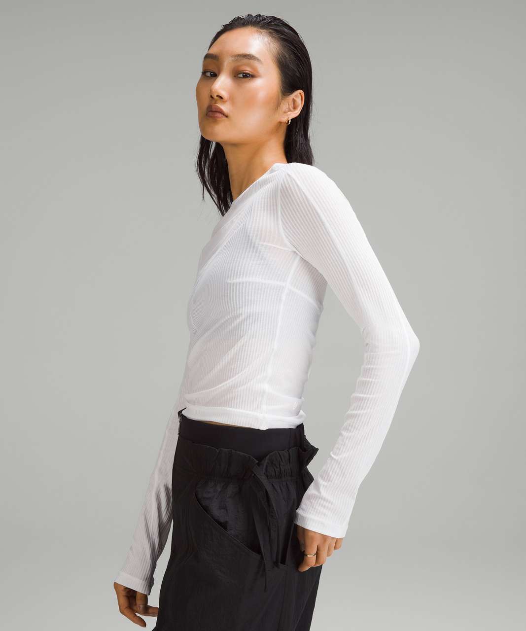 Lululemon Asymmetrical Ribbed Cotton Long-Sleeve Shirt - White