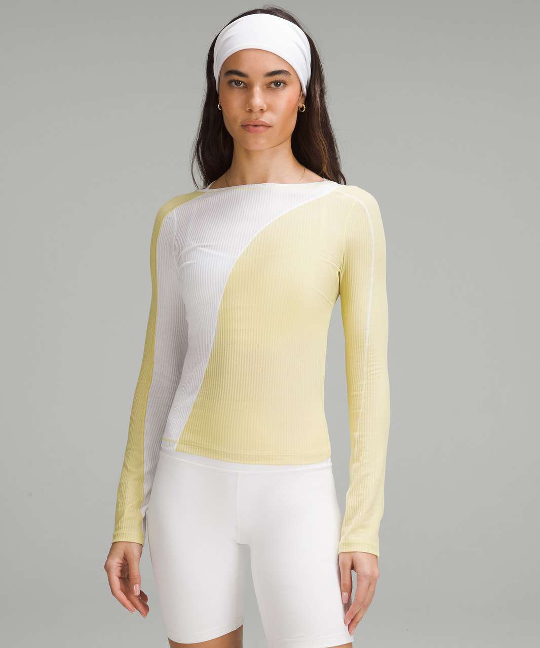 Lululemon Asymmetrical Ribbed Cotton Long-Sleeve Shirt - Finch Yellow / White