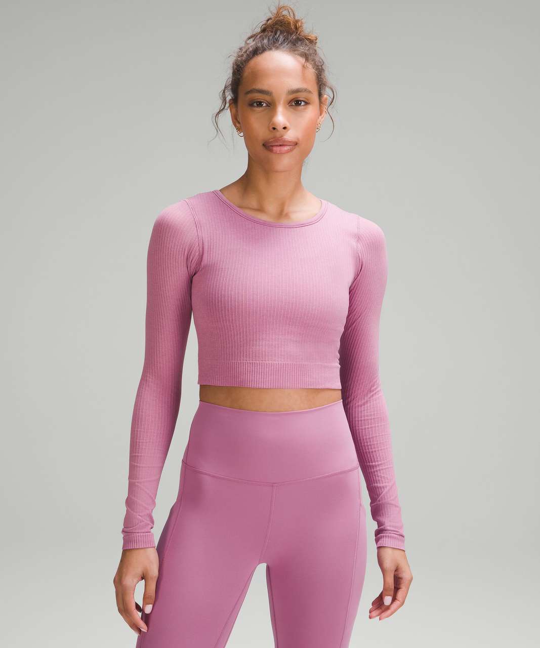 Dusty Violet Ribbed Seamless Crop Long Sleeve