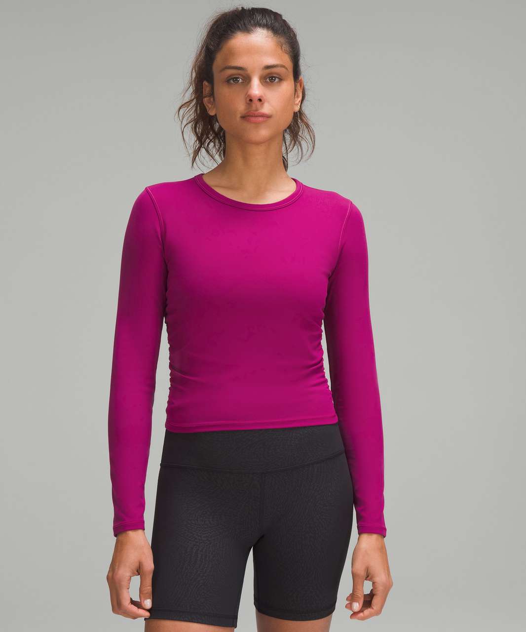 Magenta Purple Long Sleeve Crop Top