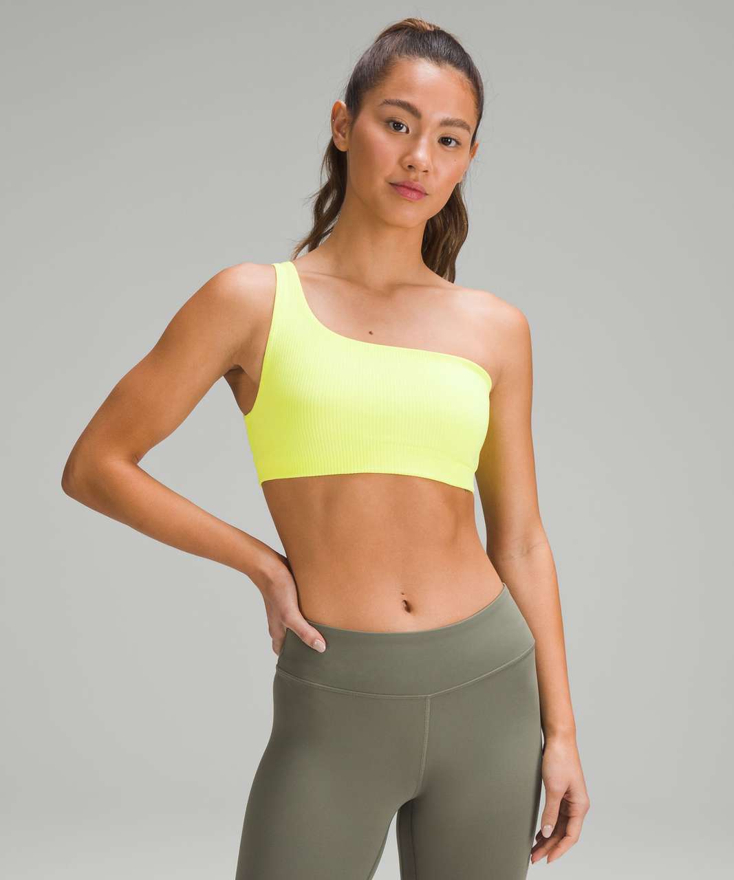 Lululemon Ribbed Nulu Asymmetrical Yoga Bra *Light Support, A/B Cup - Electric Lemon