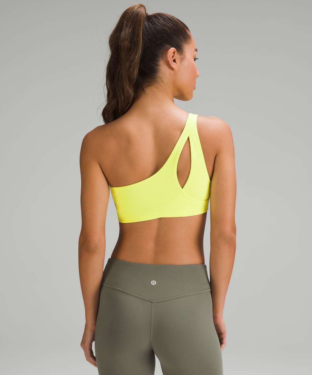 Lululemon Ribbed Nulu Asymmetrical Yoga Bra *Light Support, A/B Cup -  Electric Lemon - lulu fanatics