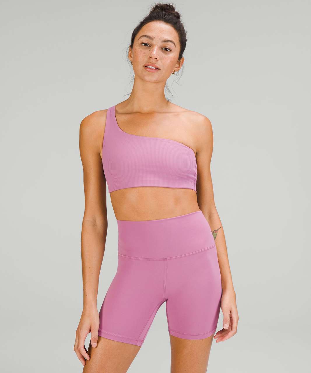 Lululemon Ribbed Nulu Asymmetrical Yoga Bra *Light Support, A/B Cup - Pink  Peony - lulu fanatics