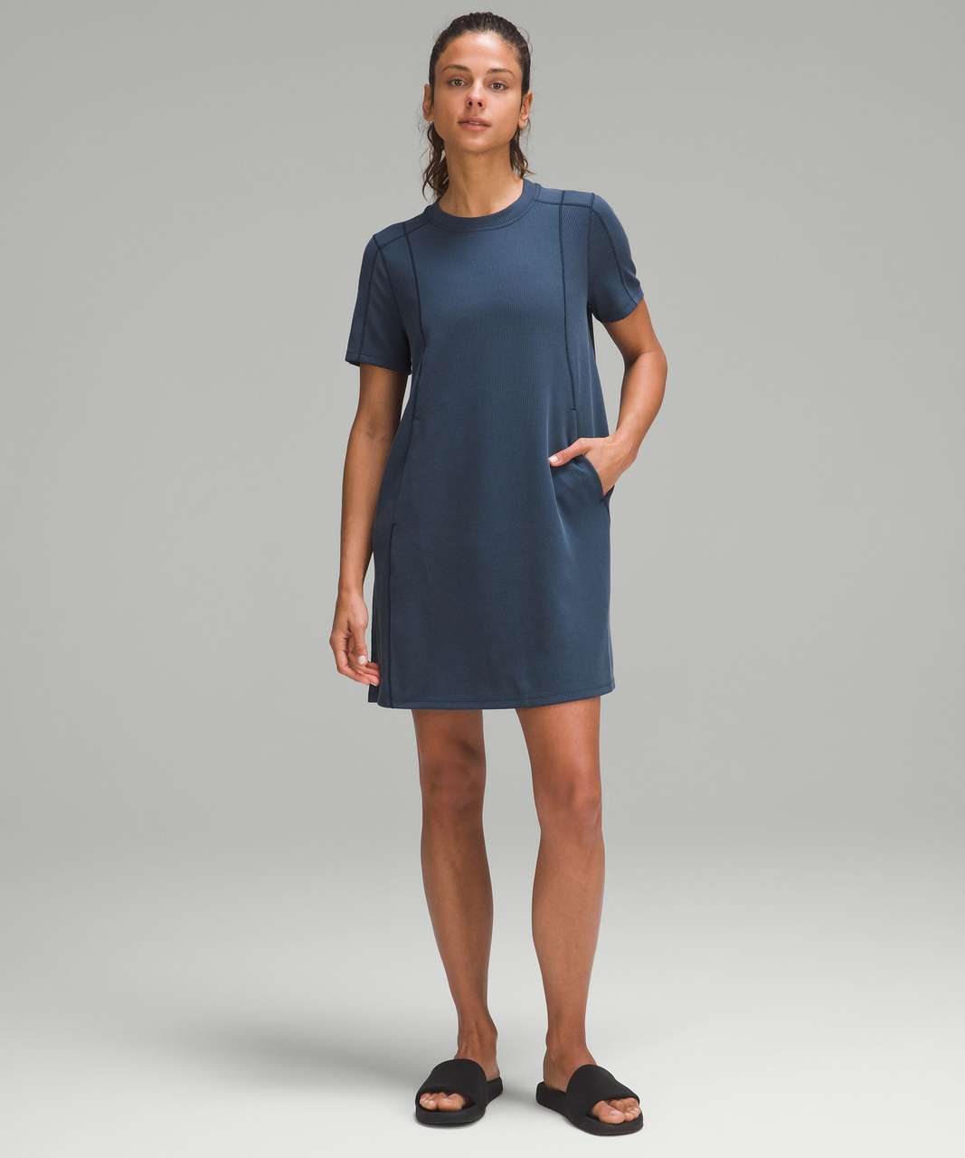 Lululemon Ribbed Softstreme T-Shirt Dress - True Navy - lulu fanatics