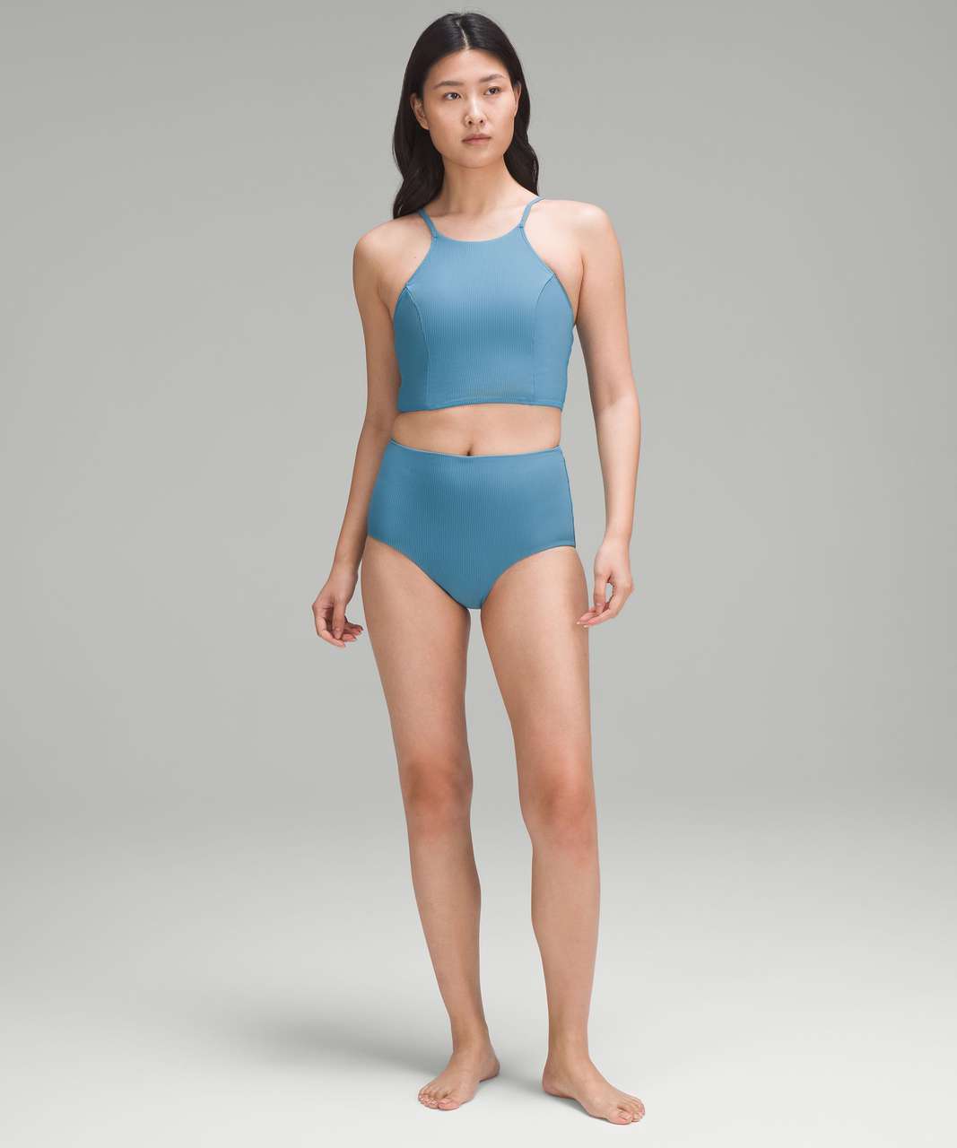 Lululemon Ribbed High-Neck Longline Swim Top C/D Cup - Marlin