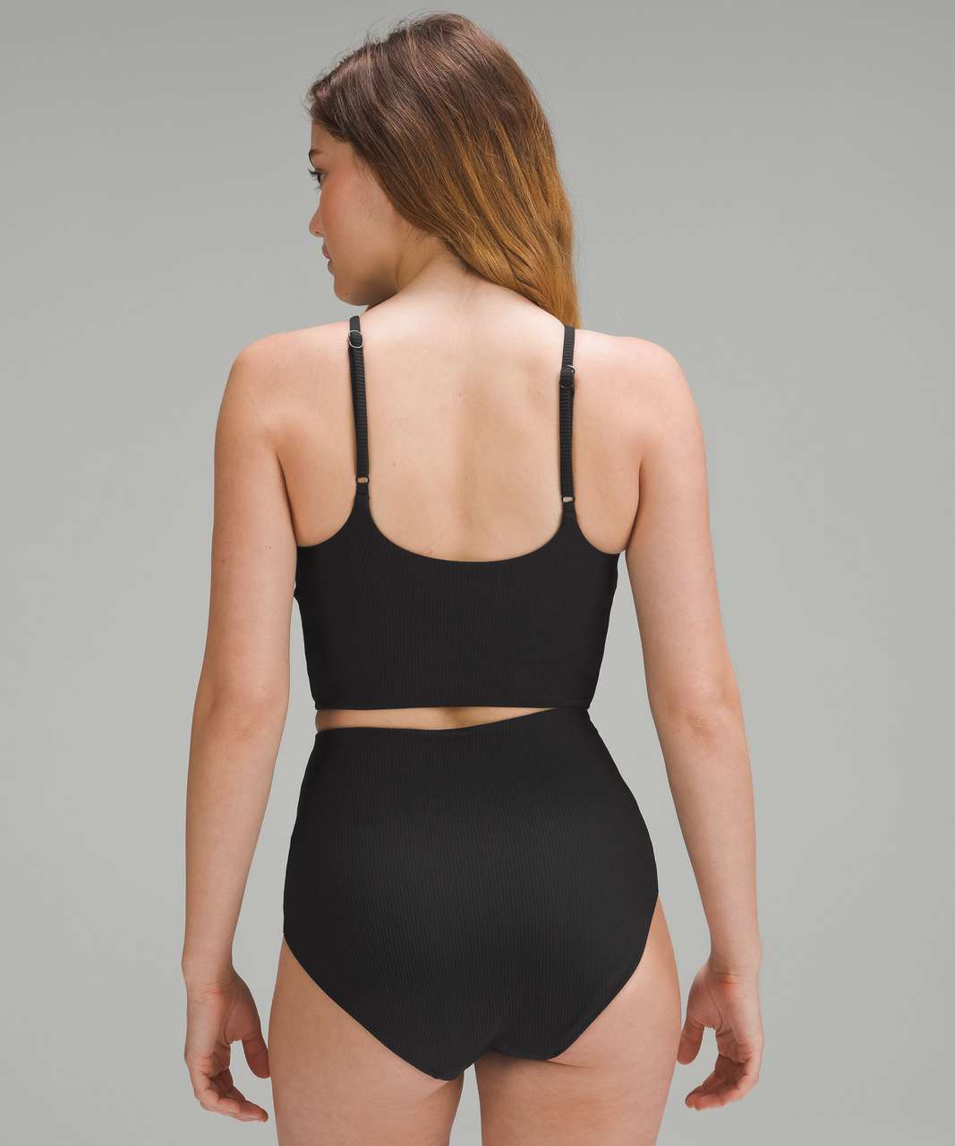 Lululemon Ribbed High-Neck Longline Swim Top C/D Cup - Black - lulu fanatics