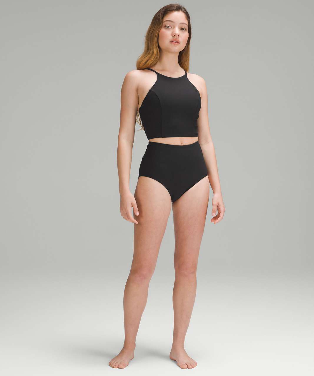 Ribbed High-Neck Longline Swim Top *B/C Cup