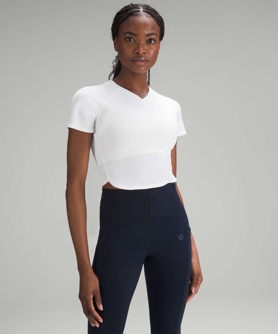 Lululemon Grid-Texture Cropped Tennis Short-Sleeve Shirt - White - lulu  fanatics