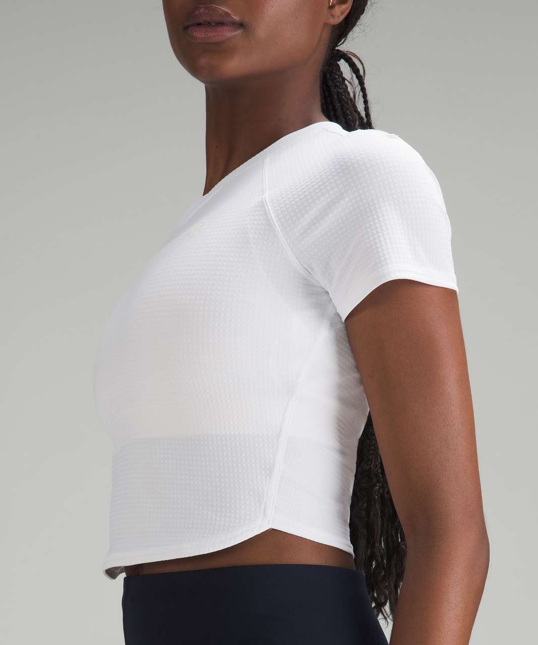 Lululemon Grid-Texture Cropped Tennis Short-Sleeve Shirt - White - lulu  fanatics