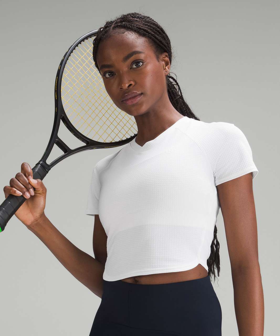 Lululemon Grid-Texture Cropped Tennis Short-Sleeve Shirt - White