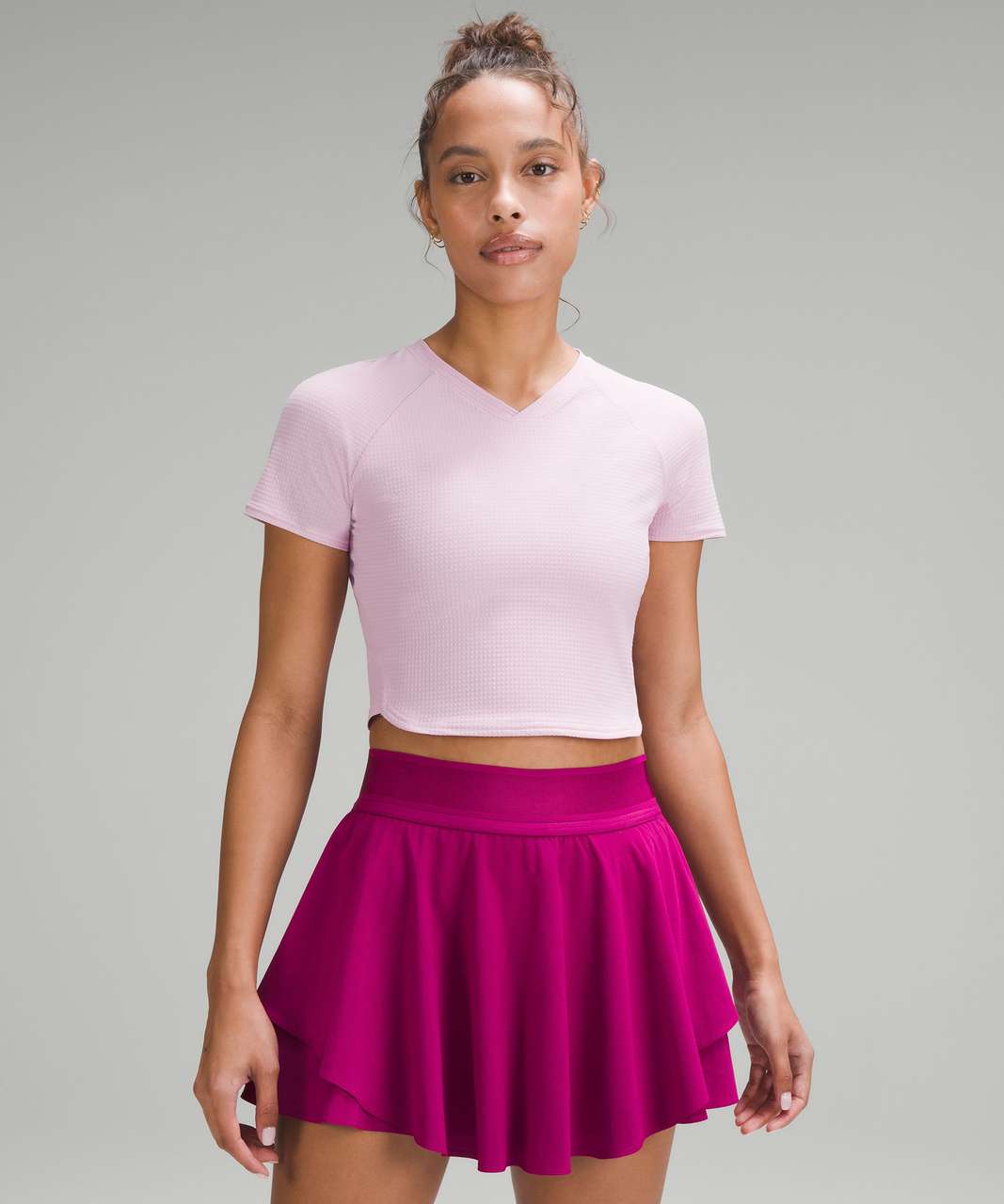Lululemon Grid-Texture Cropped Tennis Short-Sleeve Shirt - Pink Peony